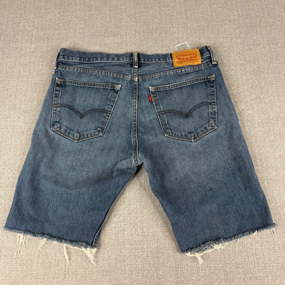 Levis 527 Mens Blue Denim Cutoff Shorts Raw Hem Slim Fit Size 36